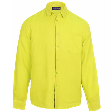 Caroubis Yellow Gingem Linen Shirt - Long Sleeve Shirt