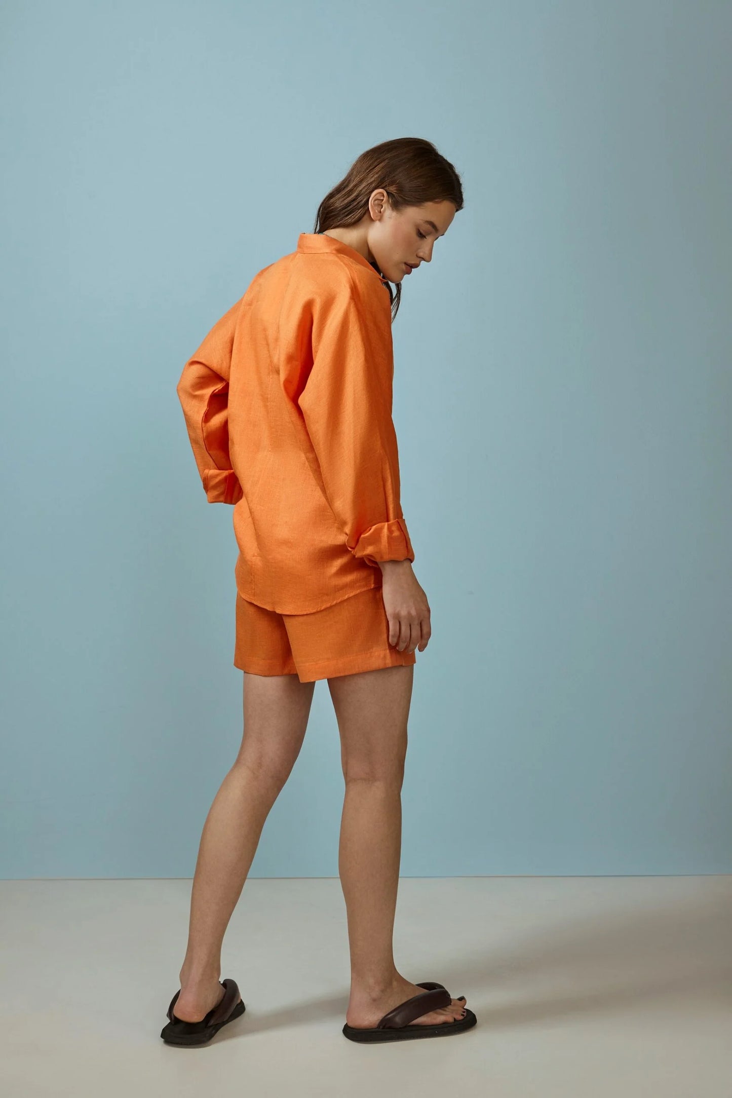 Load image into Gallery viewer, Neon Orange Linen Shirt

