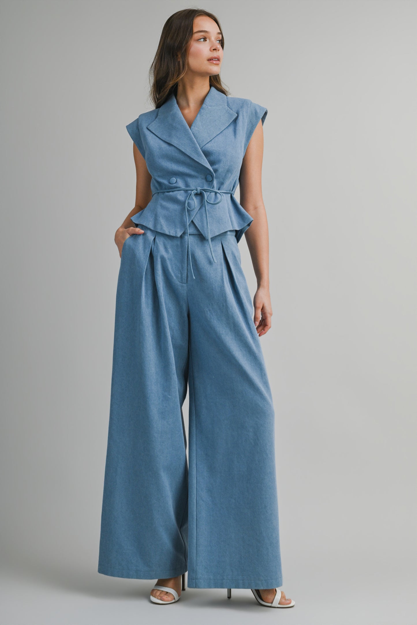 Load image into Gallery viewer, Denim Top and Wide Leg Pants Set

