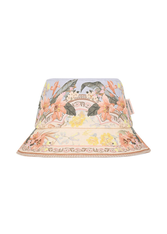 Printed Canvas Bucket Hat Blue Floral - ONE SIZE - Hat