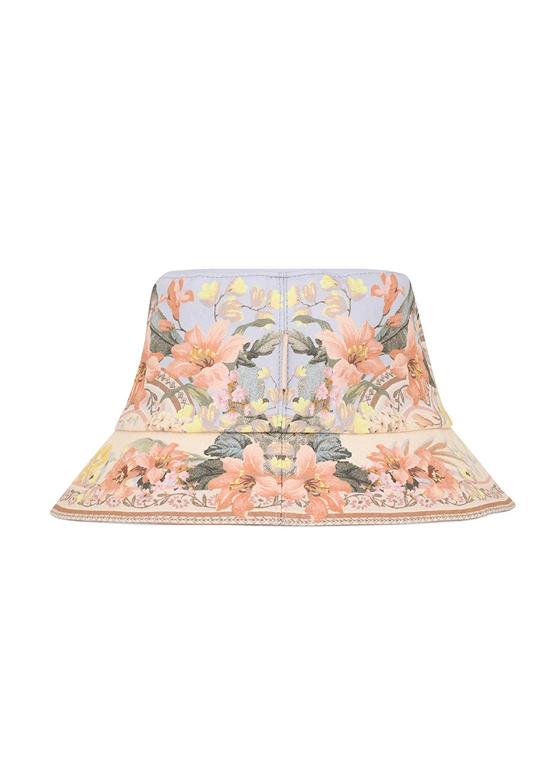 Printed Canvas Bucket Hat Blue Floral