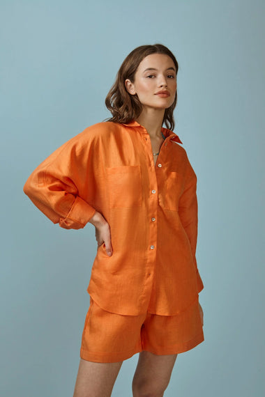Neon Orange Linen Shirt