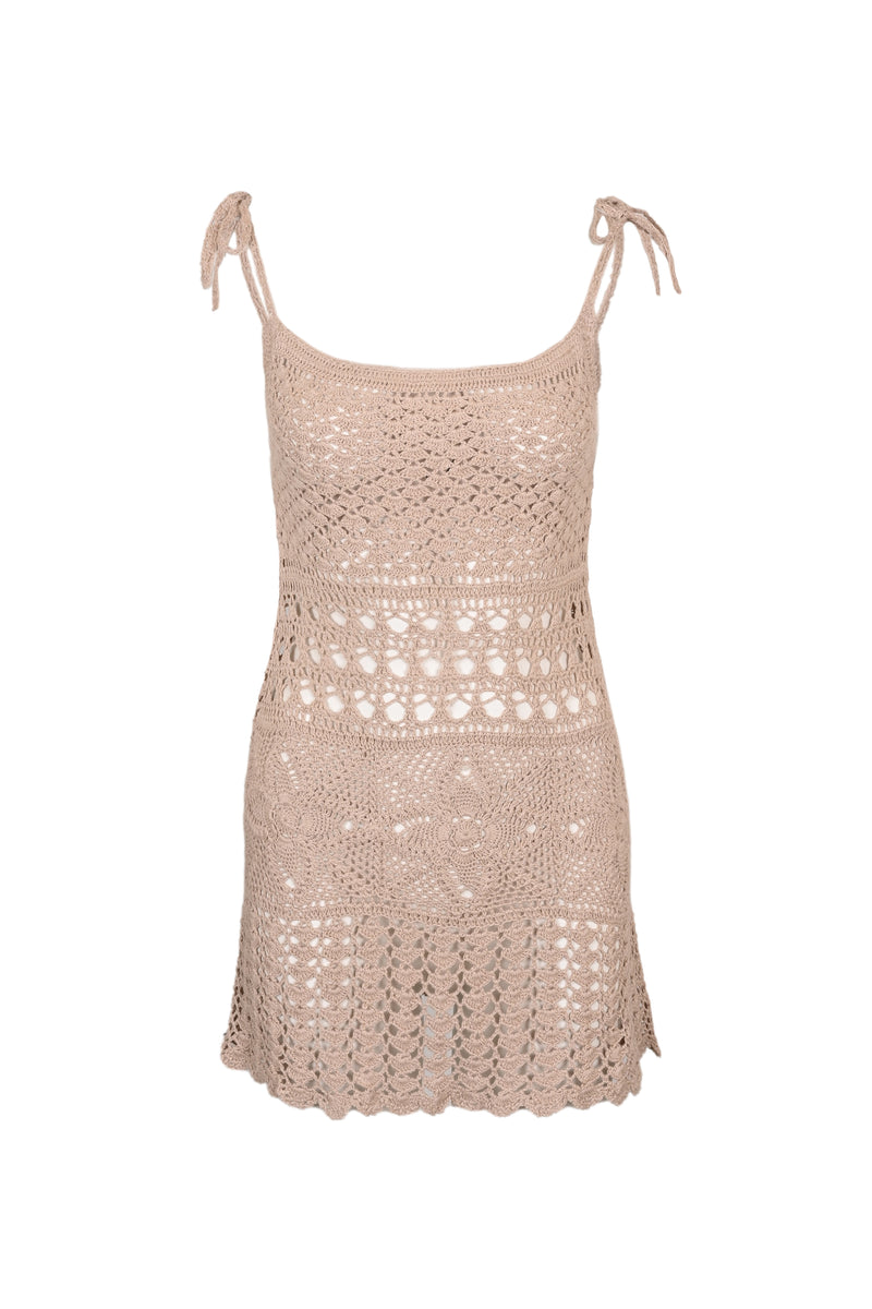 Cannelle Crochet Mini Dress Light Brown