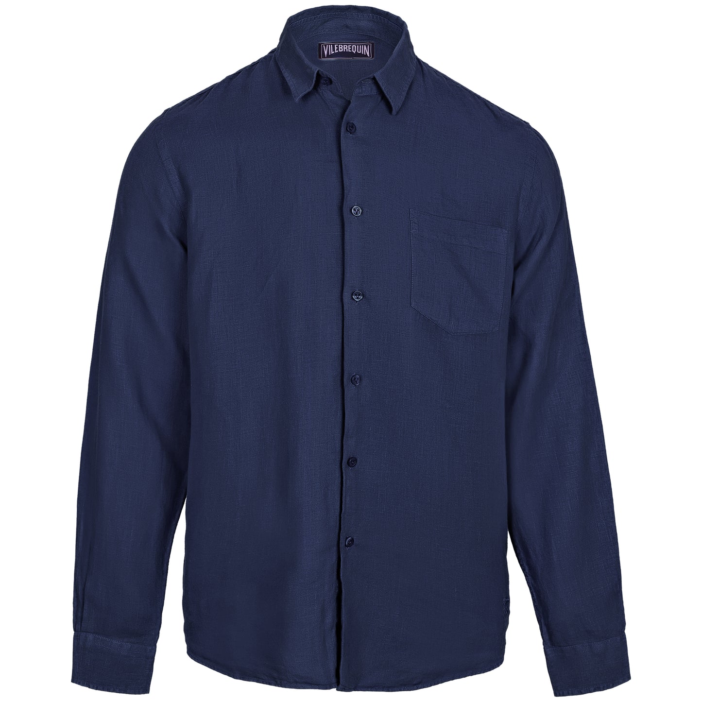 Load image into Gallery viewer, Caroubis Solid Navy Blue Long Sleeve Linen Shirt - Long Sleeve Shirt
