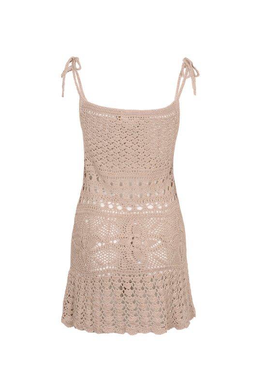 Cannelle Crochet Mini Dress Light Brown - ONE SIZE - Dress