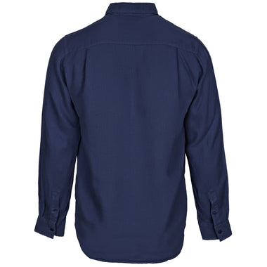 Caroubis Solid Navy Blue Long Sleeve Linen Shirt - Long Sleeve Shirt