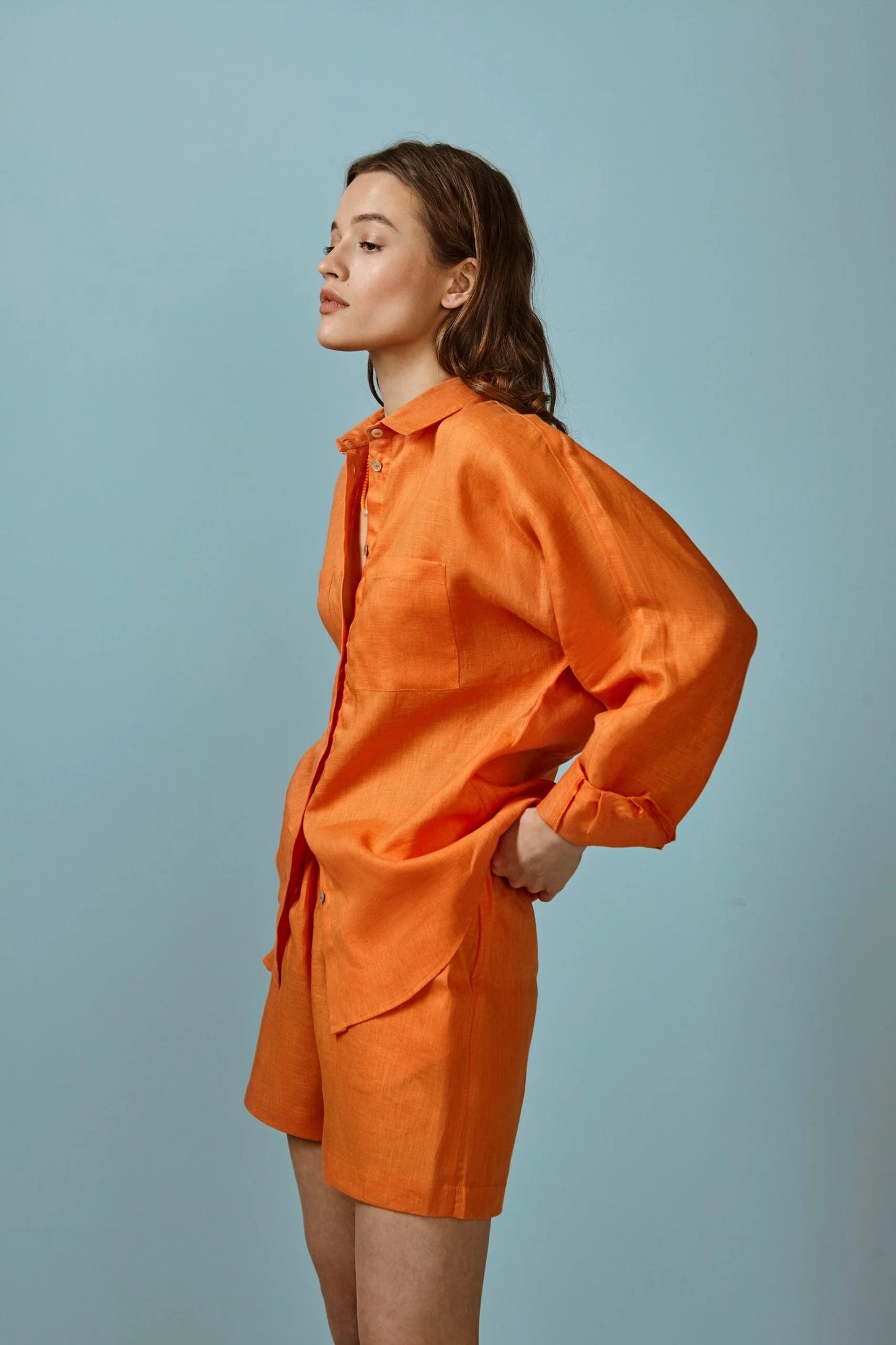 Load image into Gallery viewer, Neon Orange Linen Shirt
