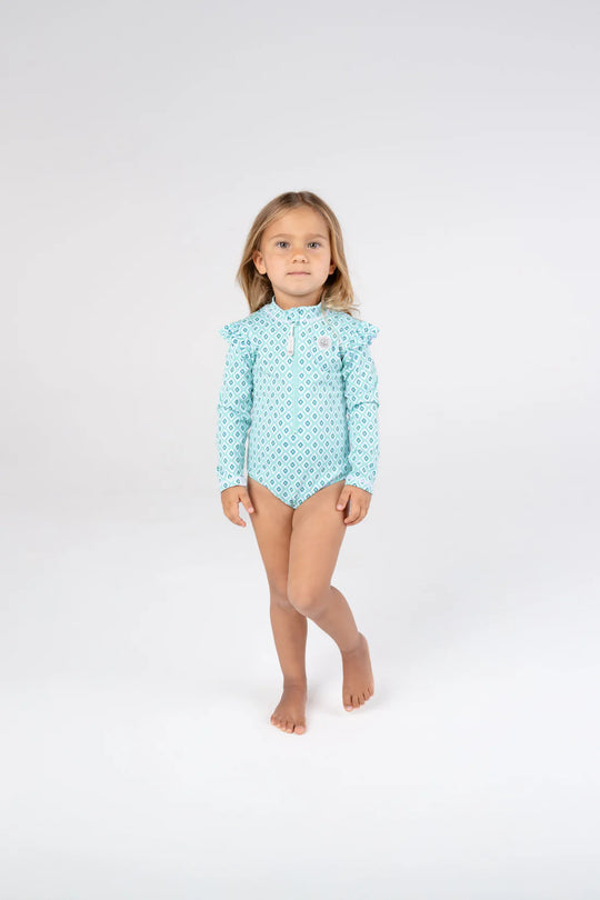 Girls Swimsuit Long Sleeve Diamond Green