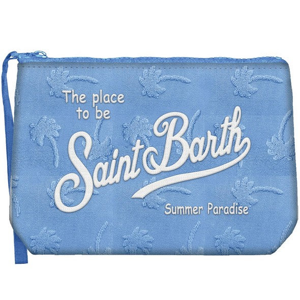 Load image into Gallery viewer, Aline Sponge Terry Embossed Palm Blue Pouch
