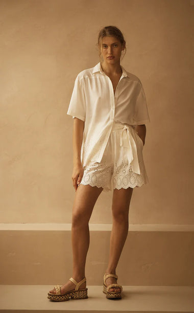 Lace Cut Out Short Sleeve Shirt CRU