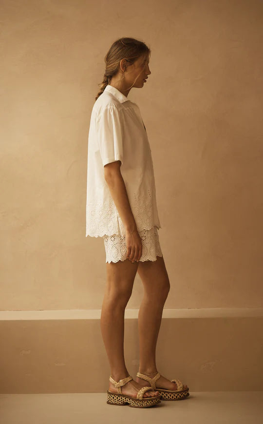 Load image into Gallery viewer, Lace Cut Out Short Sleeve Shirt CRU
