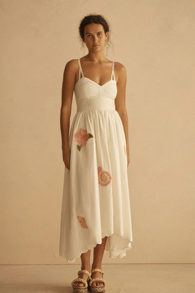 Embroidered Scallop Midi Dress Alcio