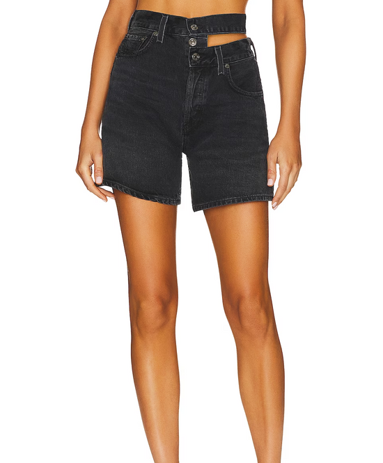 High Waisted Black Denim Shorts
