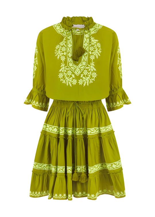 Load image into Gallery viewer, Amante Khaki Lime Mini Dress - Dress
