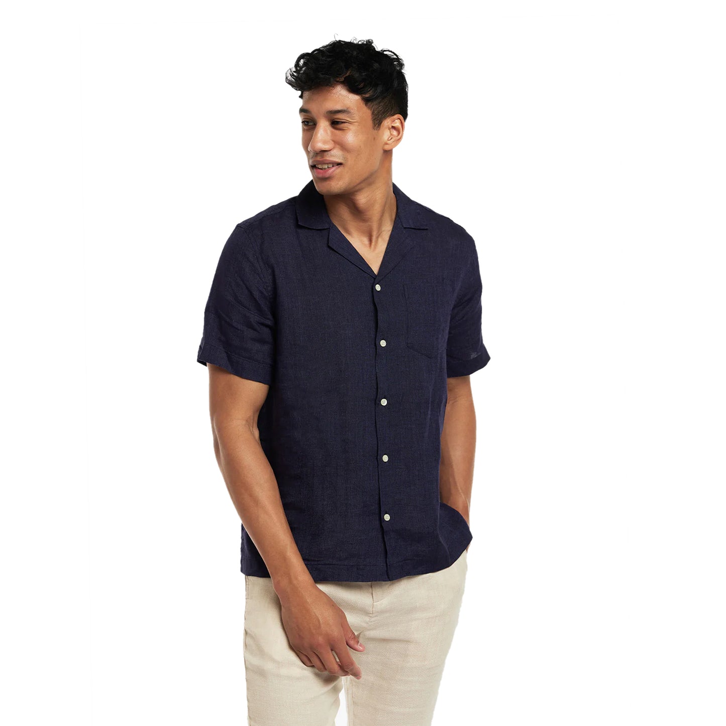 Load image into Gallery viewer, Mens Short Sleeve Casual Shirt in Dark Blue - Top
