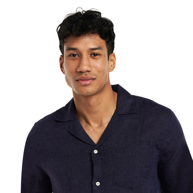 Mens Short Sleeve Casual Shirt in Dark Blue - Top