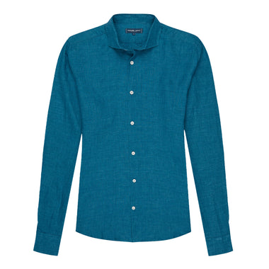 Mens Linen Shirt in Deep Sea Green - Top