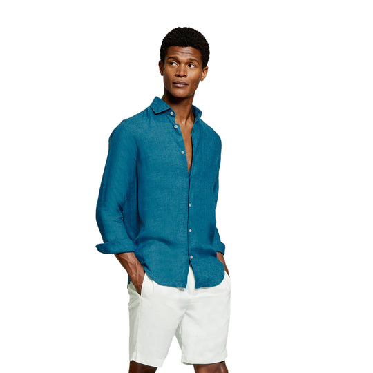 Mens Linen Shirt in Deep Sea Green