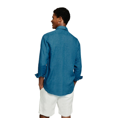 Mens Linen Shirt in Deep Sea Green - Top