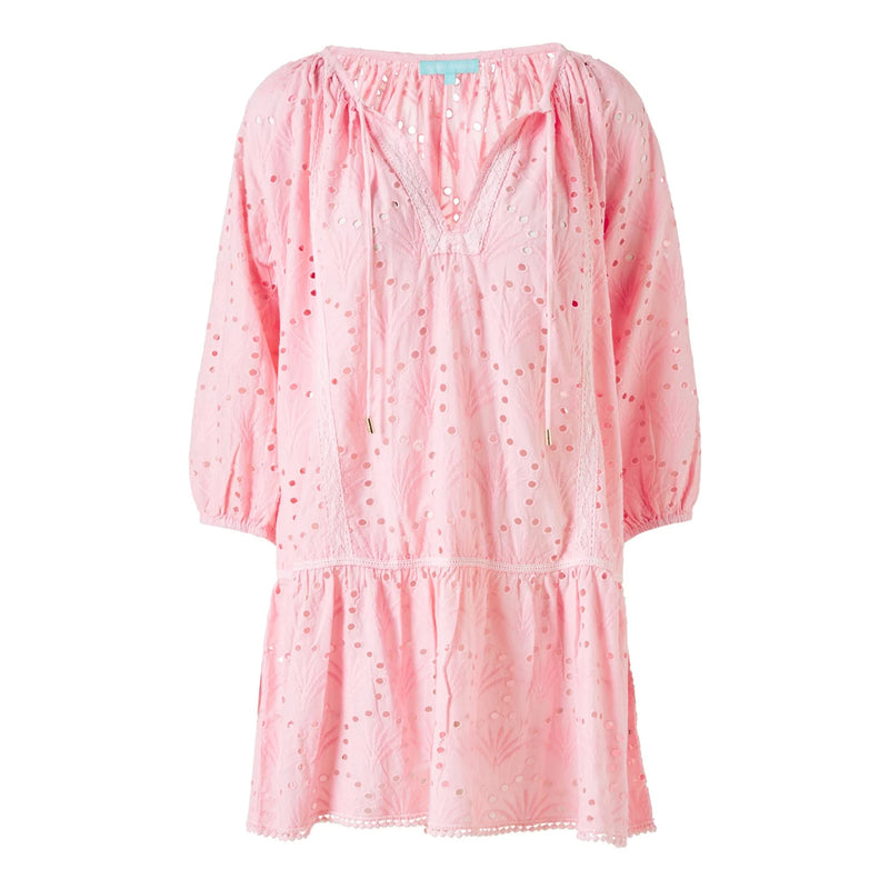 Pink Cotton Kaftan With Eyelet Detail - Ashley Kaftan Rose