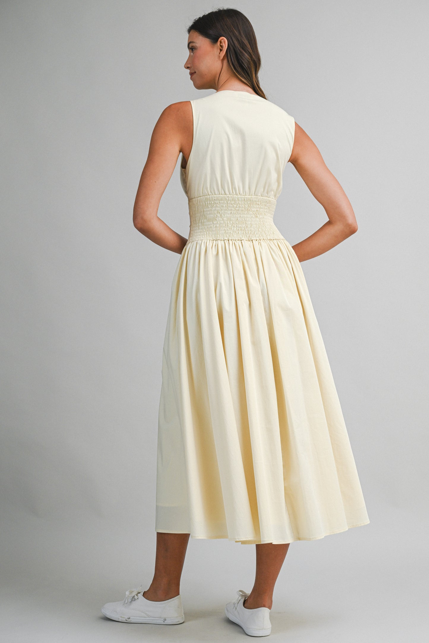 Load image into Gallery viewer, Poplin Scallop Midi Dress Yellow
