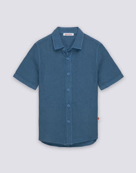 Linen Shirt Dark Navy Short Sleeved