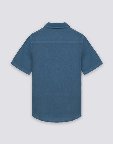 Linen Shirt Dark Navy Short Sleeved