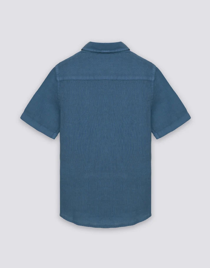 Load image into Gallery viewer, Linen Shirt Dark Navy Short Sleeved
