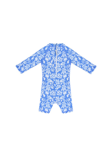 Baby Swimsuit Long Sleeve Deep Blue Corals - One Piece
