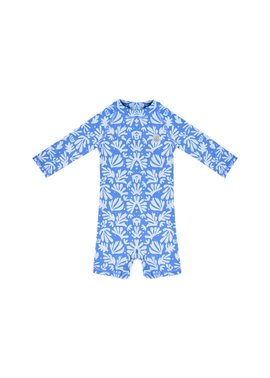 Baby Swimsuit Long Sleeve Deep Blue Corals - One Piece
