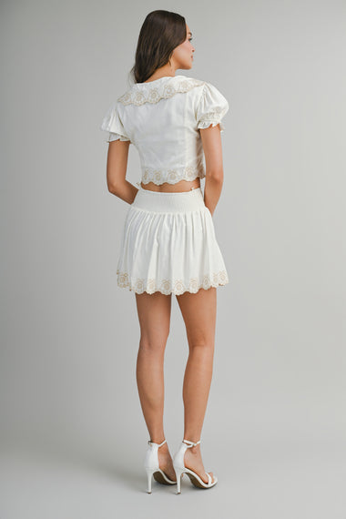 Scalloped Top and Skirt Set Cream
