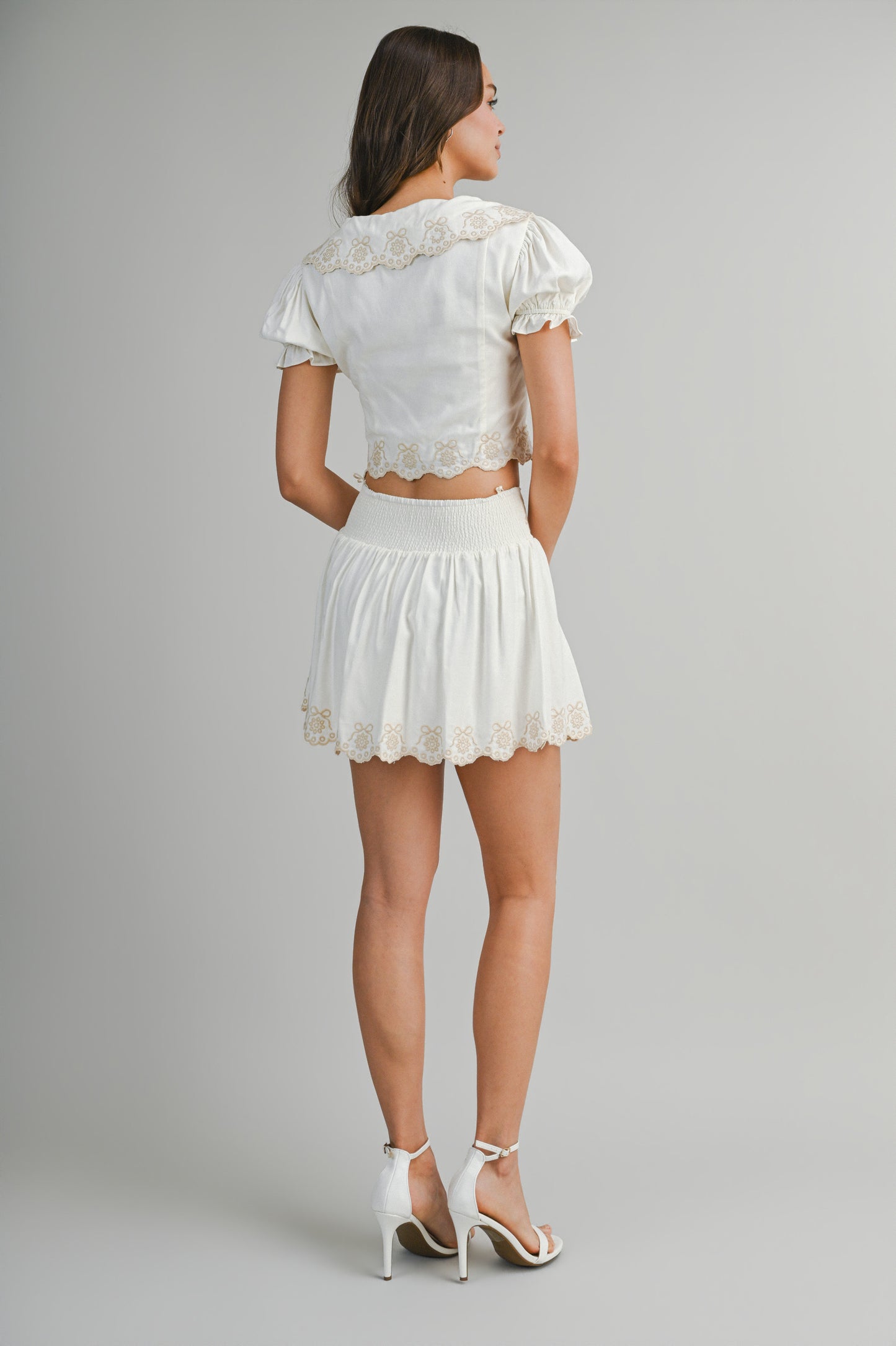 Load image into Gallery viewer, Scalloped Top and Skirt Set Cream

