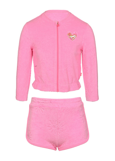 Zip Up Terry Cloth Cardigan and Short - Set