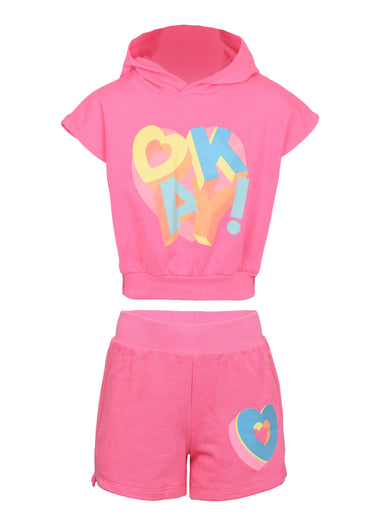 Girls Pink Hooded Top and Short Set - Set