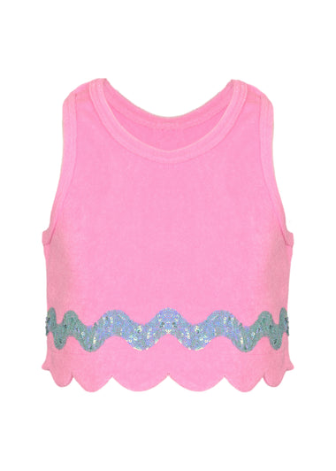 Sequin Trimmed Terry Cloth Tank Top and Short - Set