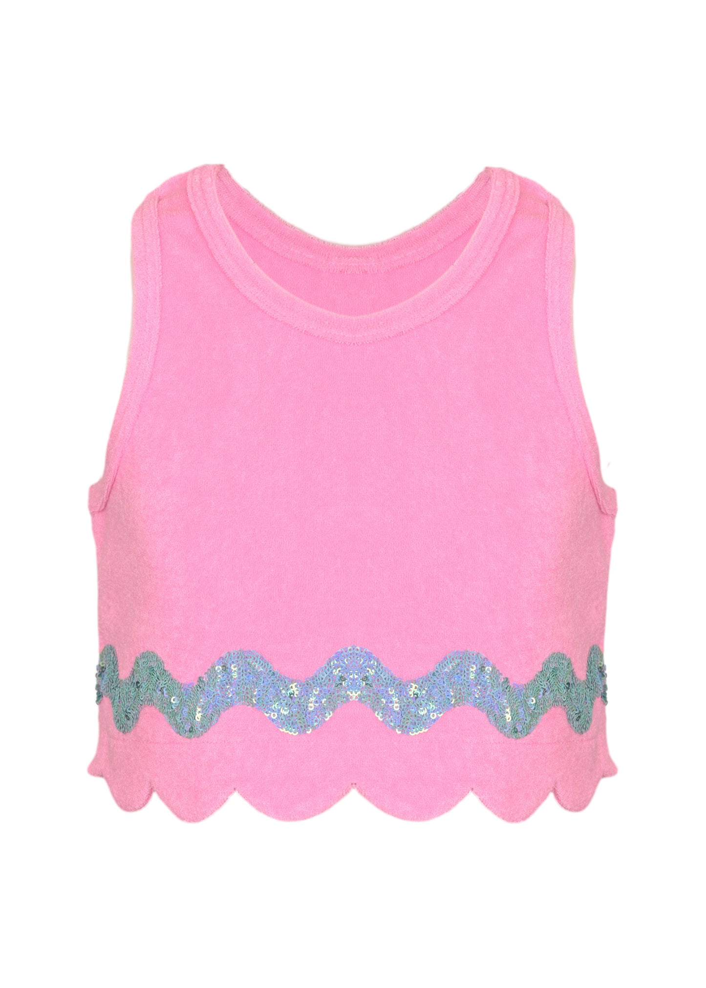 Load image into Gallery viewer, Sequin Trimmed Terry Cloth Tank Top and Short - Set
