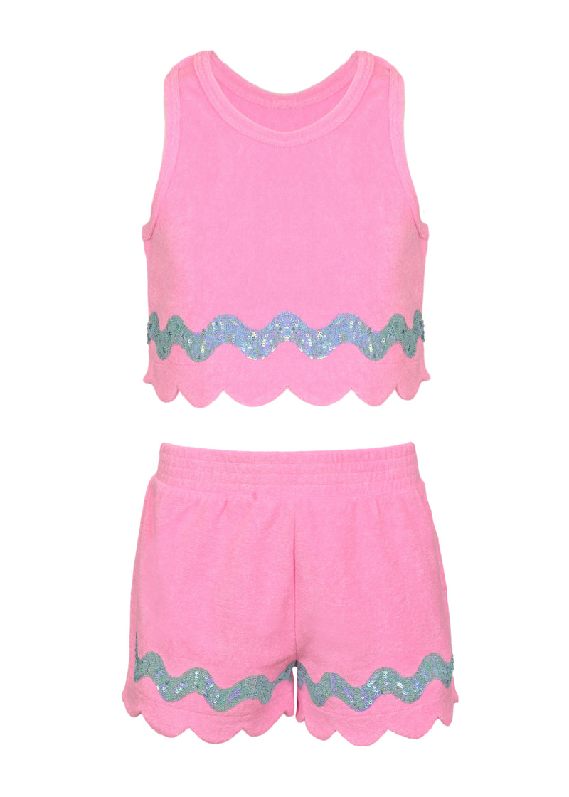 Sequin Trimmed Terry Cloth Tank Top and Short