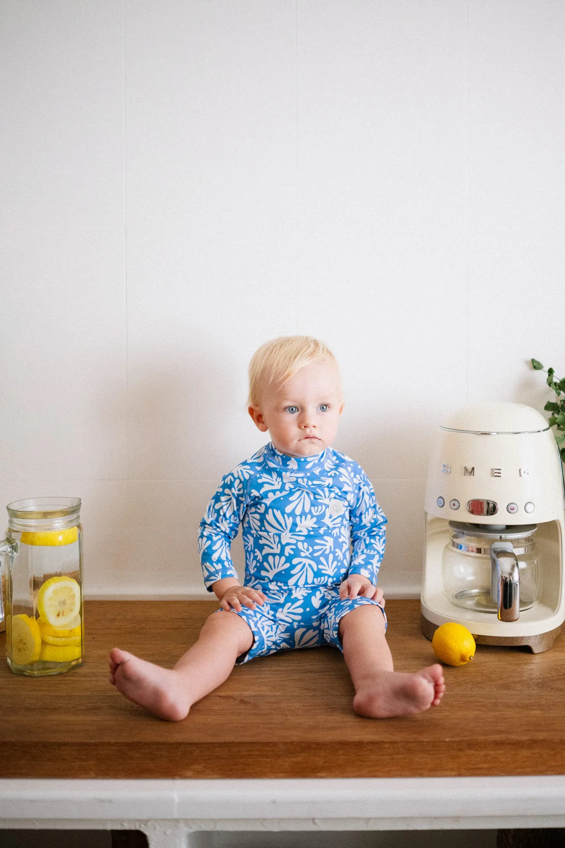 Load image into Gallery viewer, Baby Swimsuit Long Sleeve Deep Blue Corals - One Piece
