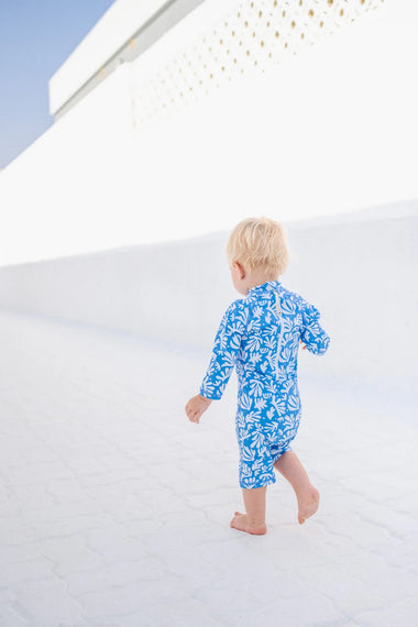 Baby Swimsuit Long Sleeve Deep Blue Corals - One Piece