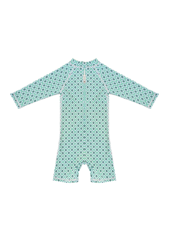 Baby Swimsuit Long Sleeves Diamond Green