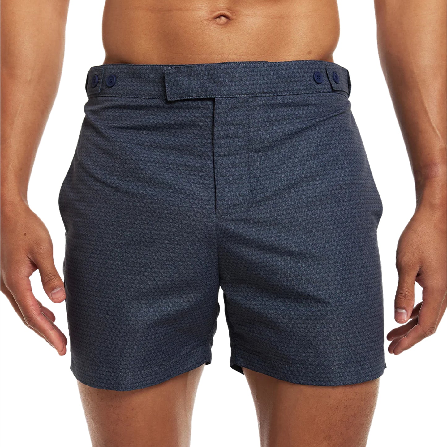 Load image into Gallery viewer, Tailored Swim Shorts in Navy/Clear Water Blue - Swim Shorts
