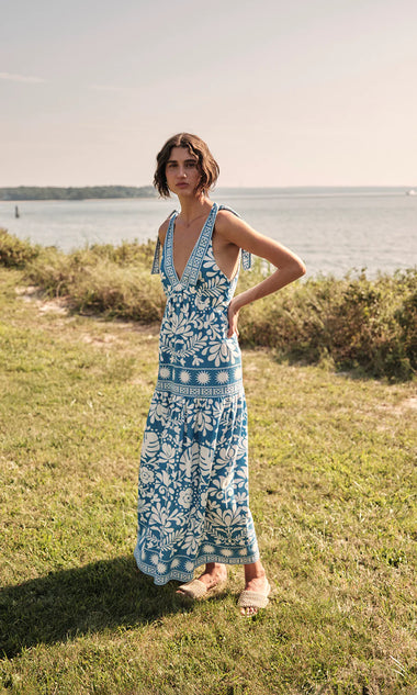 Brenna Folk Monstera Print Maxi Dress