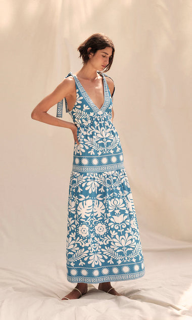 Brenna Folk Monstera Print Maxi Dress