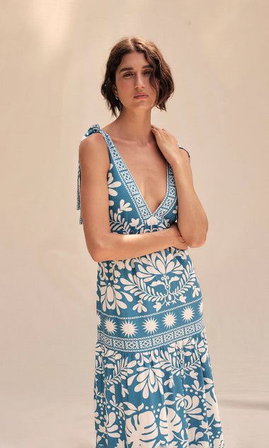 Brenna Folk Monstera Print Maxi Dress