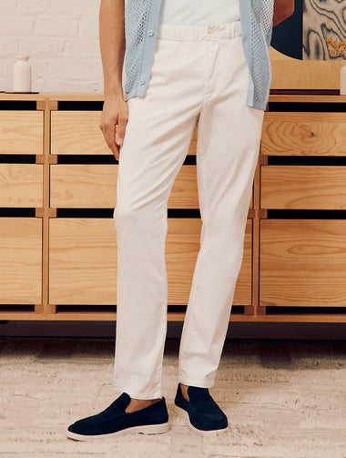 Bruno Cotton Stretch Drawstring Chinos Ivory - Trousers