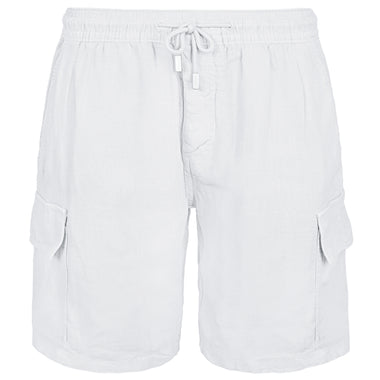 Men Linen Bermuda Short Cargo Pockets White - Shorts