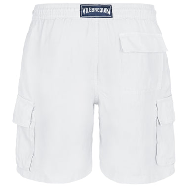 Men Linen Bermuda Short Cargo Pockets White - Shorts