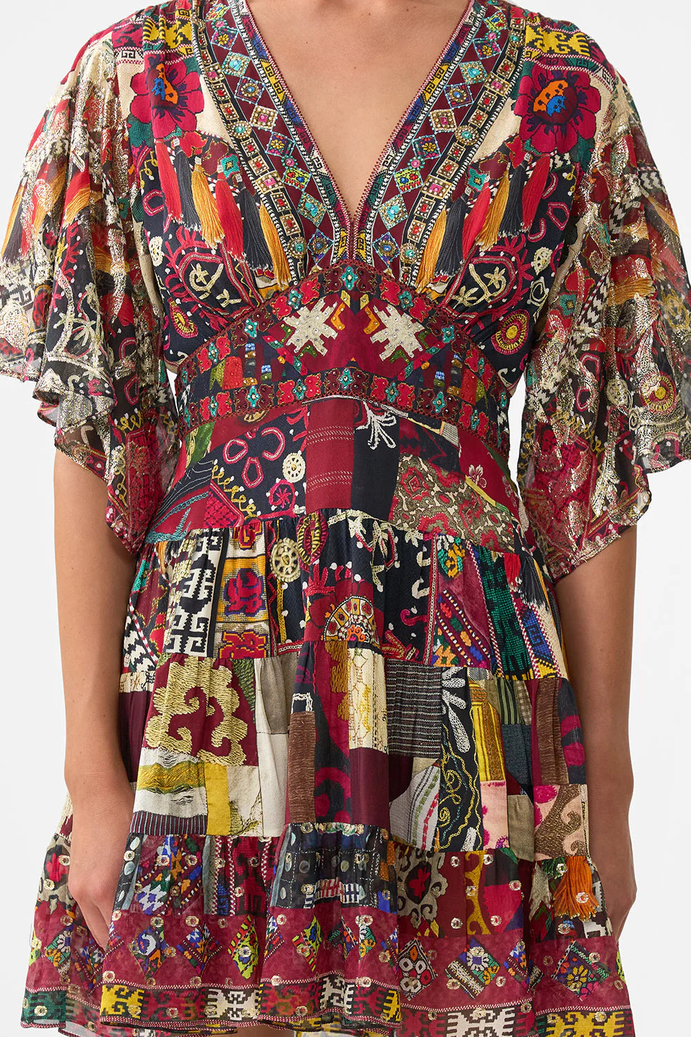 Load image into Gallery viewer, Tiered Skirt Mini Dress Patchwork Alchemy
