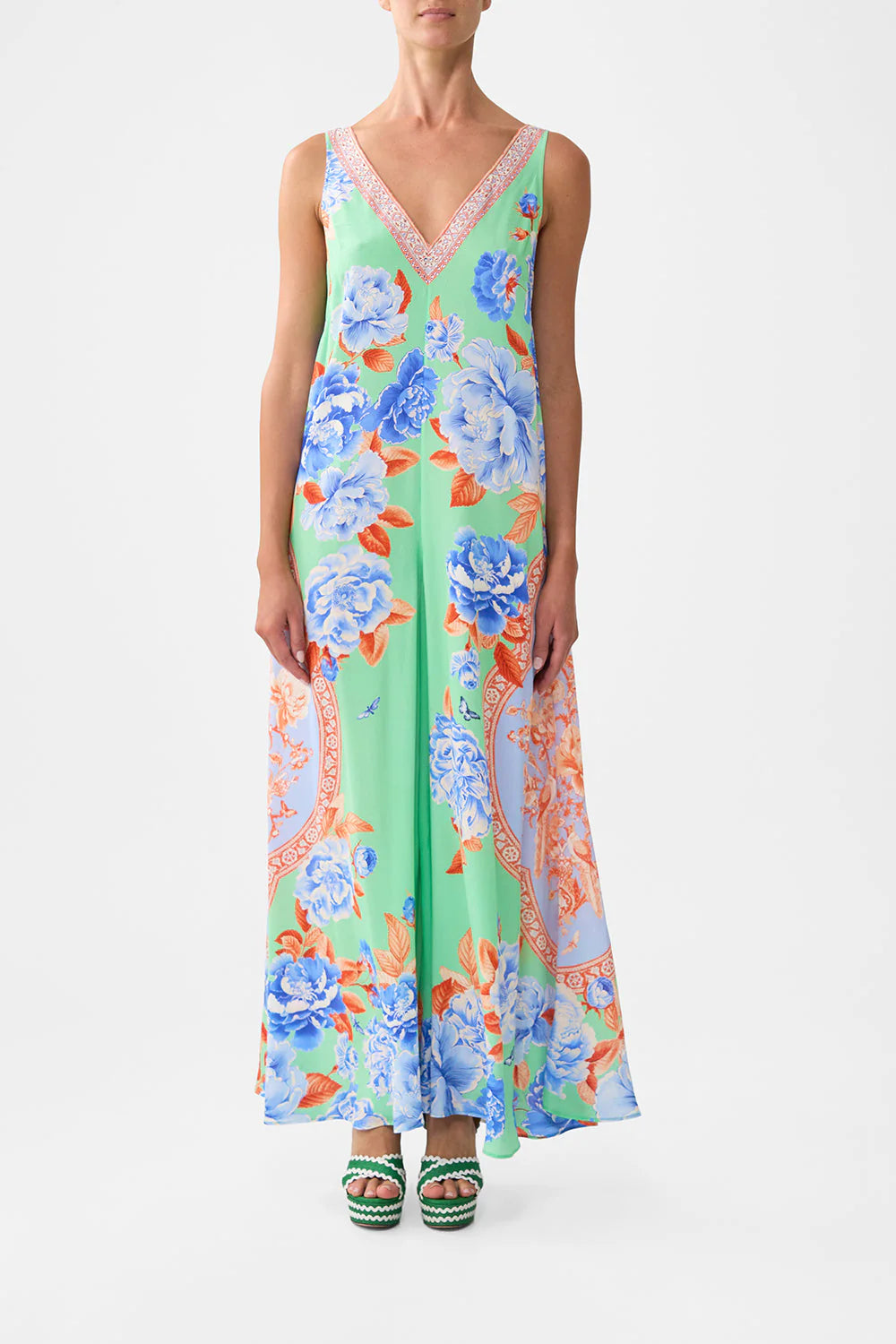 Load image into Gallery viewer, V Neck Flared Jumpsuit Topkapi Pop

