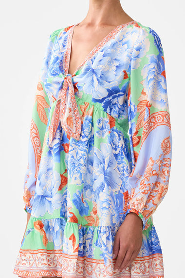 Short Tie Front Blouson Dress Topkapi Pop